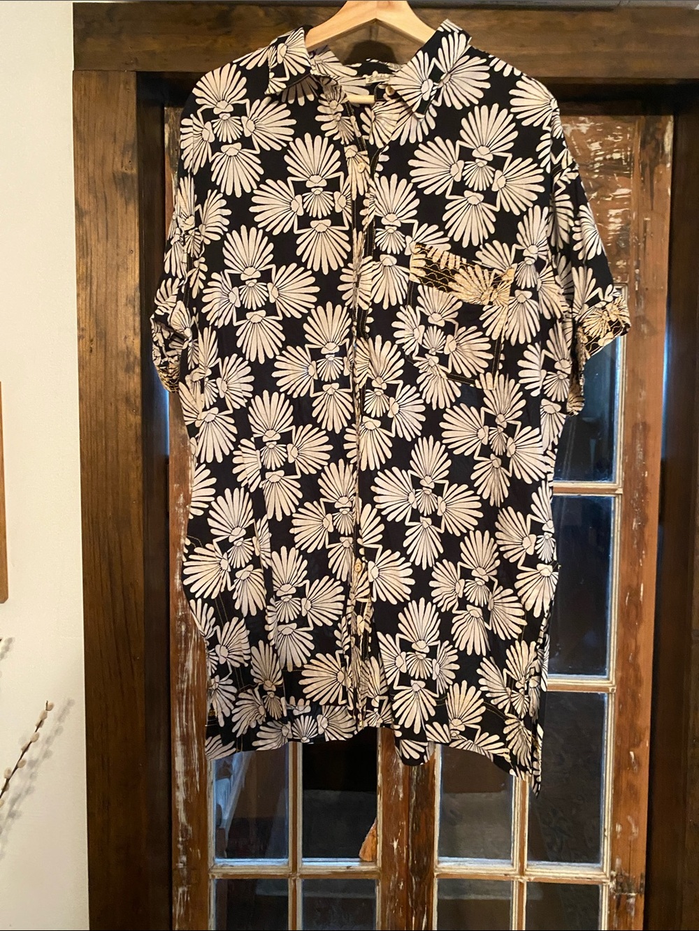 Free People Black Floral Short-Sleeve Button-Up Swimsuit Cover up